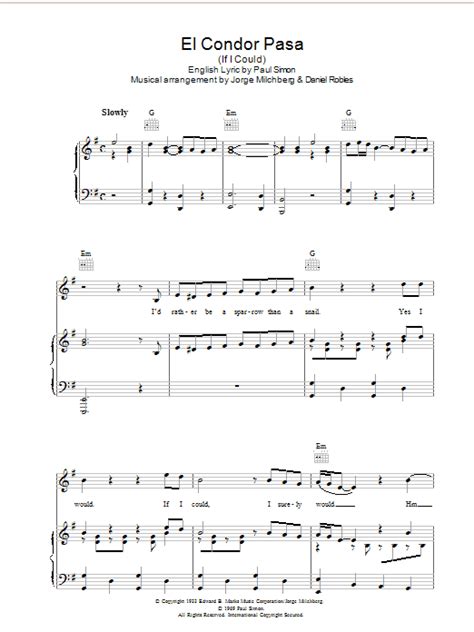 El Condor Pasa If I Could By Simon Garfunkel Sheet Music For Piano