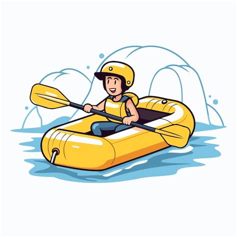 Premium Vector Man In Yellow Kayak Cartoon Vector Illustration Canoeing