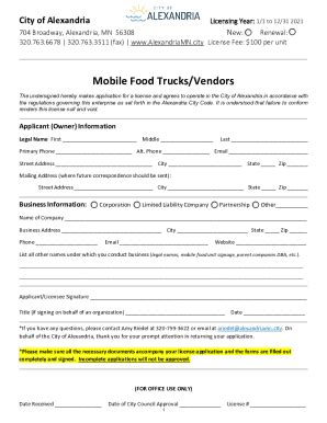 Fillable Online Mobile Food Truck License Ap Packet Fax Email