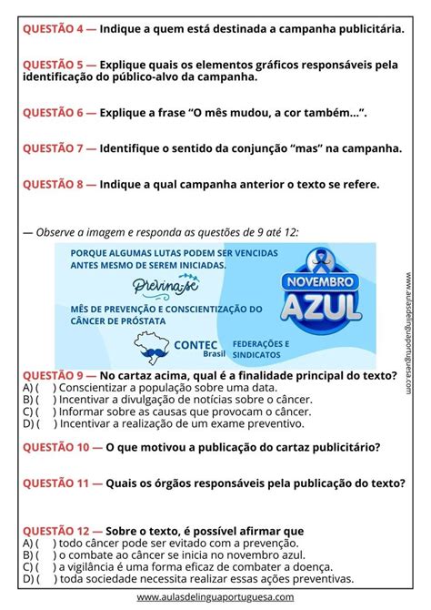 Atividades Sobre Novembro Azul Textos E Exerc Cios De Interpreta O