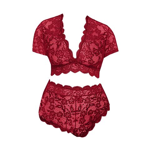 Lycaql Lingerie For Women Plus Size Lingerie V Neck High Waist Floral