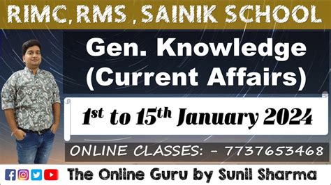 Military Sainik School RIMC I GK Current Affairs I January 2024 I