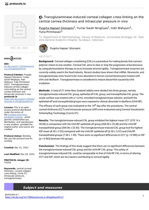 PDF Transglutaminase Induced Corneal Collagen Cross Linking On The