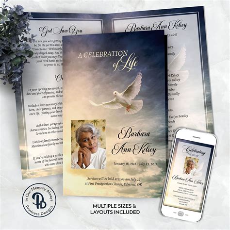 Sunburst Dove Funeral Program Obituary Template Celebration Of Life