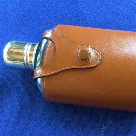 Vintage 1950s Glass Hip Flask Bottle Leather Cover Gem