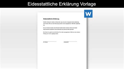 Eidesstattliche Erklärung Muster And Vorlagen Downloaden [word]