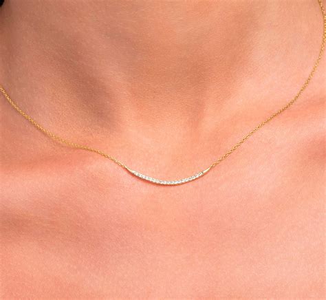 Bar Diamond Necklace K Solid Gold Curved Bar Diamond Etsy Uk