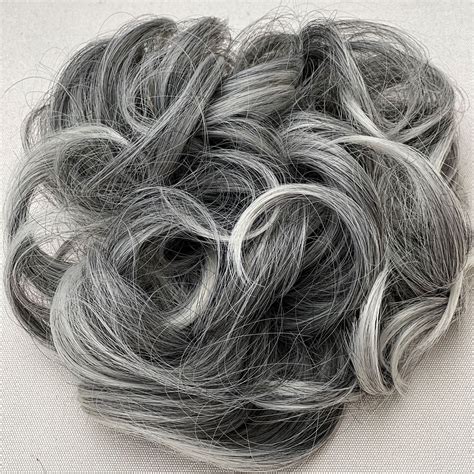 Messy Hair Bun Scrunchie Silver Grey Salt And Pepper Hair Color Messy