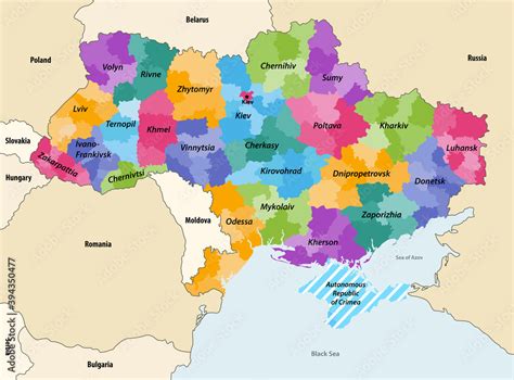 Ukraine regions (oblasts) with administrative divisions (raions) vector ...