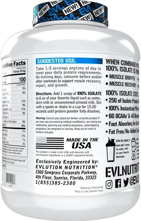 Evlution Nutrition 100 Whey Isolate Protein Powder 25g Fast Absorbing Protein No Sugar Low