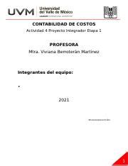 Actividad Proyecto Integrador Etapa Contabilidad De Costos Docx