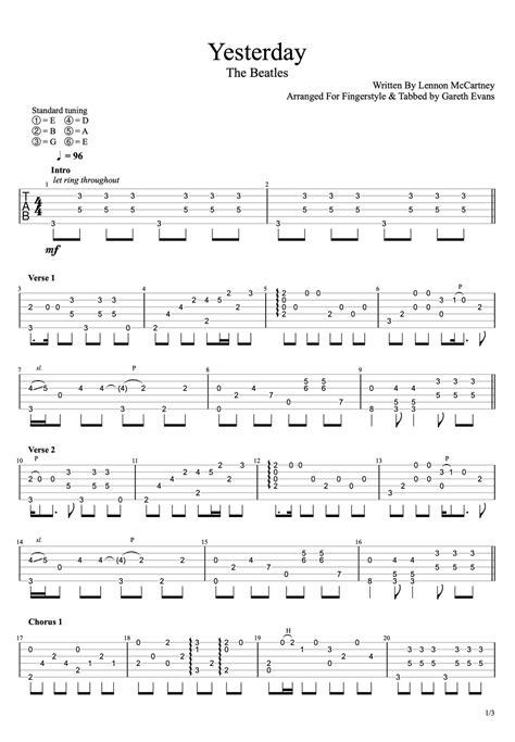 The Beatles Yesterday Fingerstyle By Gareth Evans Partitura