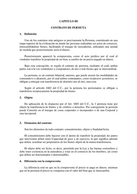 Contrato DE Permuta Nota 8 CAPITULO III CONTRATO DE PERMUTA 1