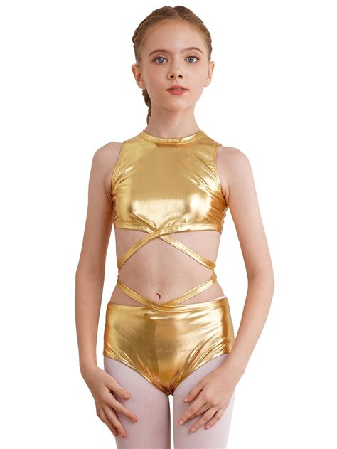 Haitryli Girls Gymnastics Dance Leotard Shiny Metallic Bodysuit