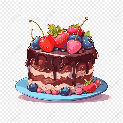 Cake Clipart เค้กช็อคโกแลตที่ปกคลุมไปด้วยผลเบอร์รี่ การ์ตูน ภาพประกอบ เวกเตอร์ Png สำหรับการ