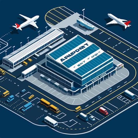 Isometric Airport Terminal With Runway Illustration Premium AI