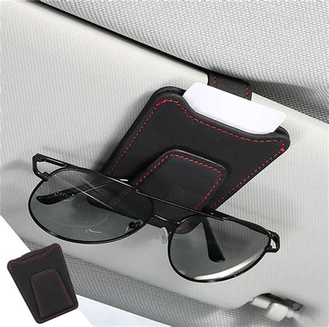 Ziciner Sunglasses Holder For Car Visor Auto Magnetic Leather Eyeglass Hanger Clip