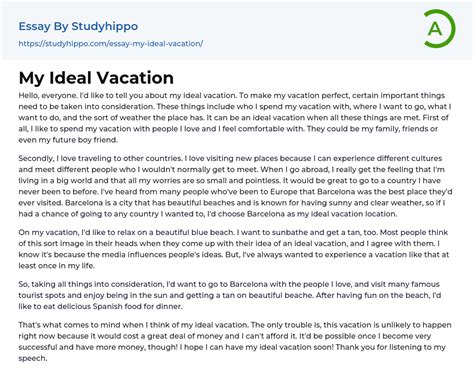 My Ideal Vacation Essay Example Studyhippo