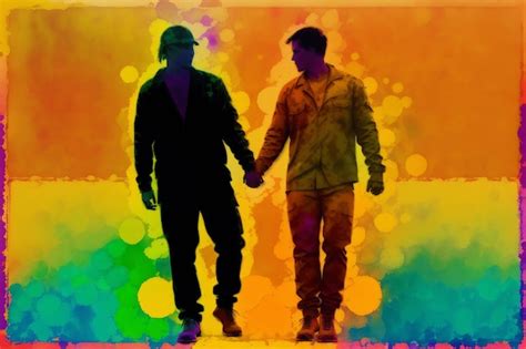 Mês do orgulho uma ilustração de dois homens de mãos dadas casal gay passando tempo juntos lgbtq