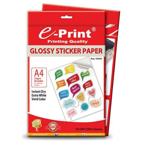 Jual Kertas Sticker Glossy I Kertas Photo Stiker Glossy A4 135 Gsm Eprint Termurah Shopee