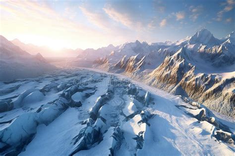 Beautiful Winter Landscape With Snow Capped Mountains Stock