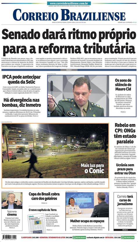 Capa Correio Braziliense Edi O Quarta De Mar O De