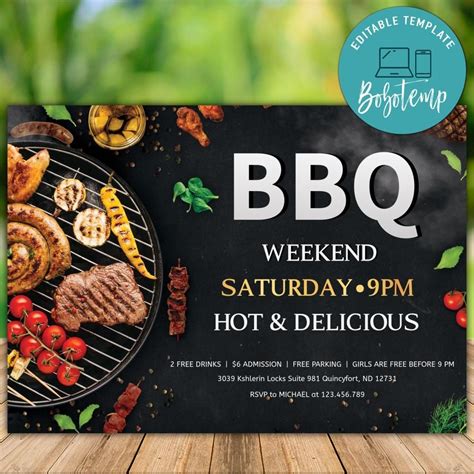 Printable Bbq Weekend Invitation Template Instant Download Bobotemp