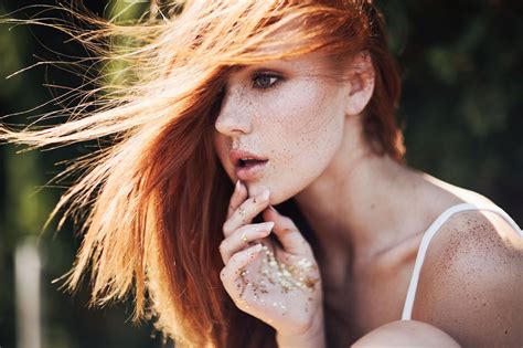 Wallpaper Women Redhead Long Hair Open Mouth Freckles Ruby James