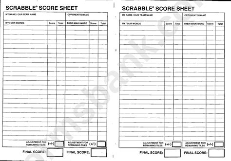 Scrabble Score Sheet Printable Pdf Download