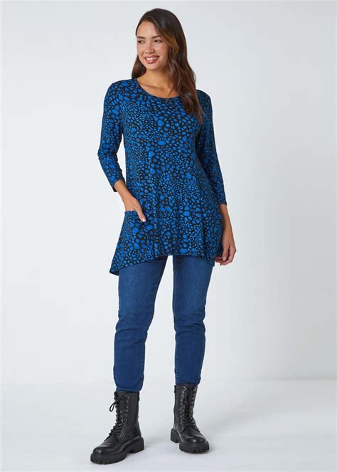 Roman Blue Spot Print Stretch Swing Top Matalan