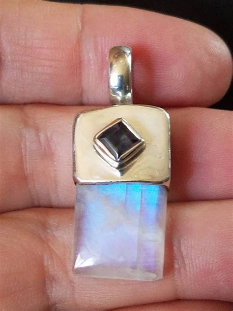 Moonstone Sterling Silver Pendant Rainbow Moonstone Pendant Etsy