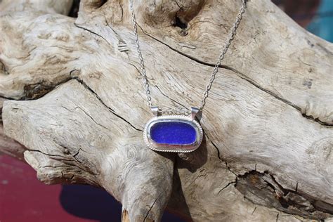 Cobalt Blue Genuine Bering Sea Glass Sterling Silver Necklace