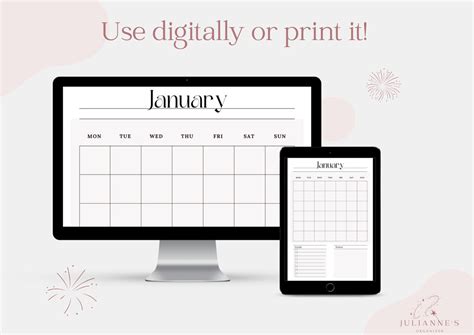 Monthly Planner Minimalist Printable & Digitally Instant - Etsy