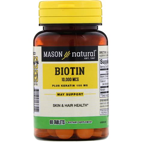 Mason Natural Biotin Plus Keratin 10000 Mcg 60 Tablets Iherb