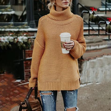 Autumn Winter Long Sweater And Pullovers Womens Thick Warm Turtleneck Casual Loose Sweaters 6