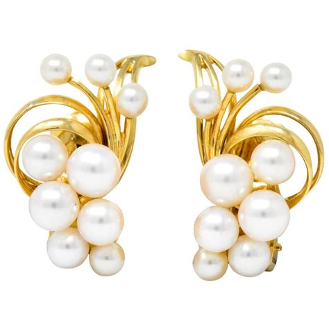 Mikimoto Cultured Pearl 18 Karat Gold Ear Clip Earrings At 1stdibs