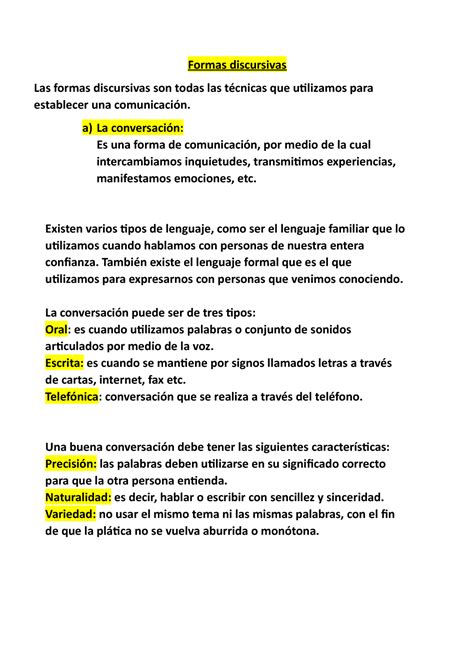 Resumen Formas Discursivas Lecci N Formas Discursivas Las Formas