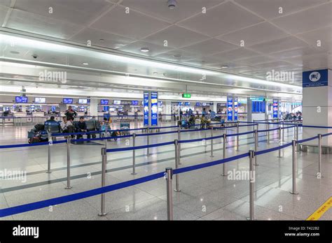 Dubai, UAE - April 2. 2019. check-in area at the DXB international ...