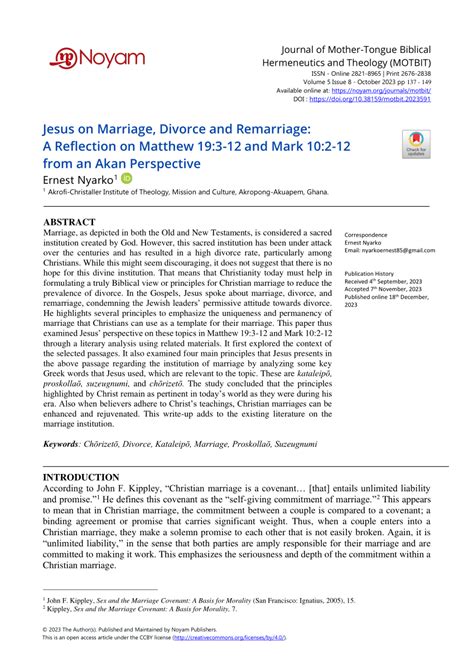 Pdf Jesus On Marriage Divorce And Remarriage A Reflection On