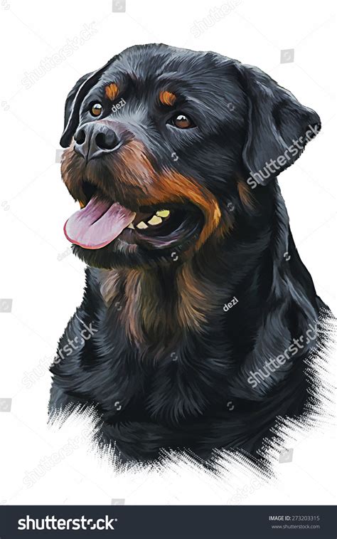 Drawing Dog Rottweiler Tricolor Oil Painting Stock Illustration ...