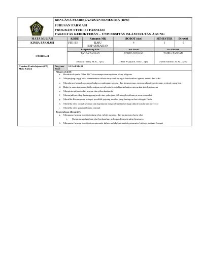 Rencana Pembelajaran Semester Rps Jurusan Farmasi Program Studi S