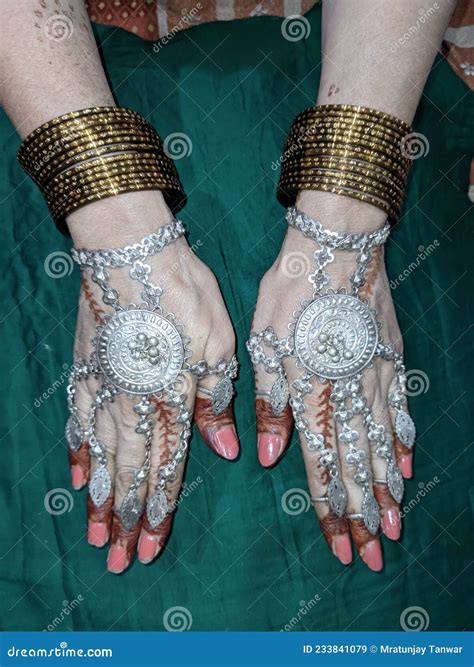 Woman Is Wearing Hand Ornaments On Her Hand Stock Image Image Of