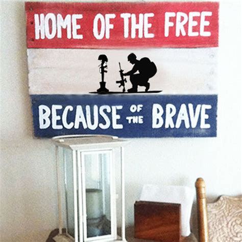 Home of the Free Because of the Brave Wood Sign | Lydia's Graphic Pall