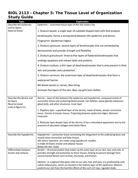 Biol Ch Study Guide Biol Chapter The Tissue Level Of