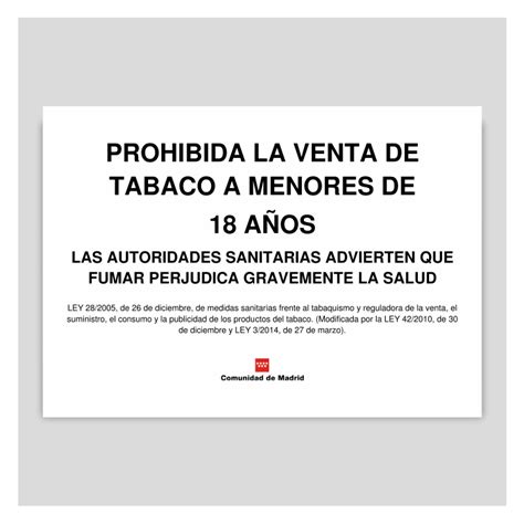 Prohibida la venta de tabaco a menores de 48 años Comunidad de Madrid