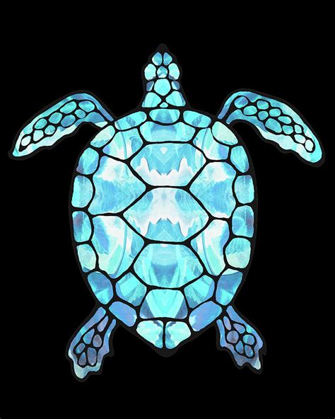 Turquoise Blue Glow Watercolor Tortoise Under The Sea Turtle Native Art