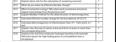 Q11 Explain Slater rule for the calculation of screening constant. Q12 Wh..