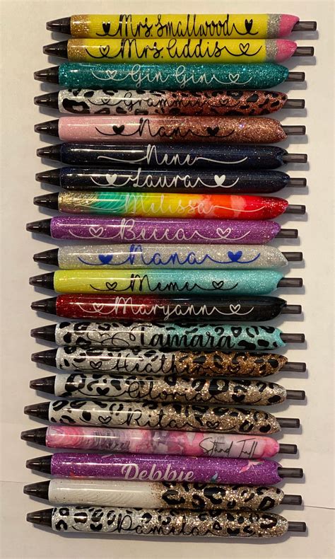 Personalized Epoxy Glitter Black Ink Pen Refillable Etsy Glitter