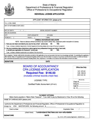 Fillable Online State Me BOARD OF ACCOUNTANCY CPA LICENSE APPLICATION