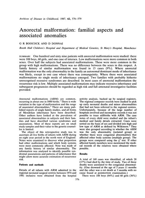 Anorectal Malformation Familial Aspects And Associated Anomalies Docslib
